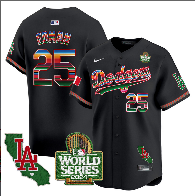 Men MLB Mexico Los Angeles Dodgers 25 Edman black 2024 World Series Champions Patch Jersey 2024110